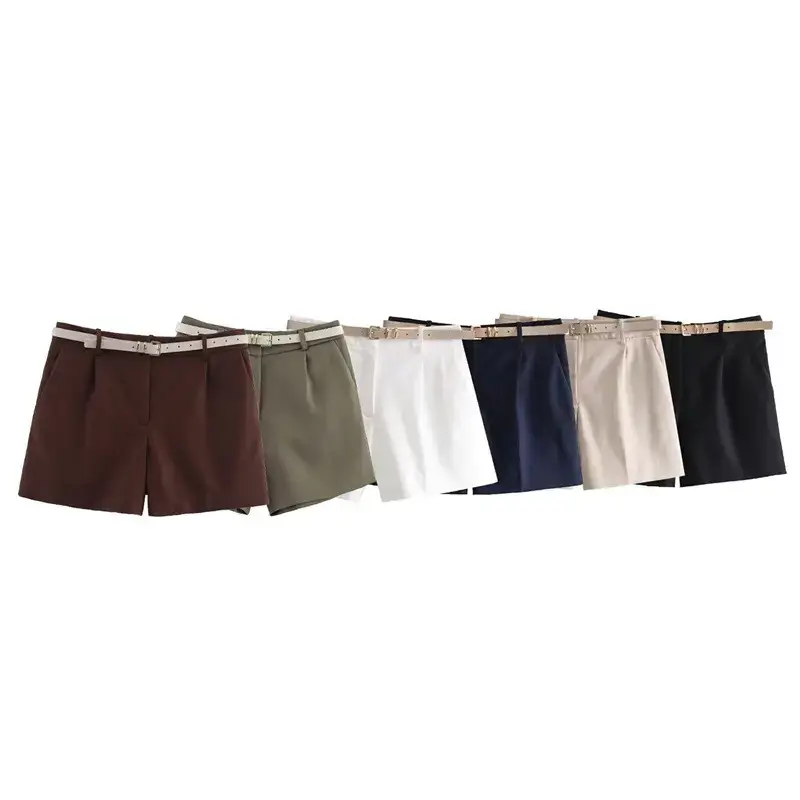 Women's White Belted Shorts 2024 Summer Casual — feature 2