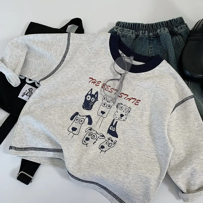 Boys Cotton Graphic T-Shirt Gray Spring Autumn Set
