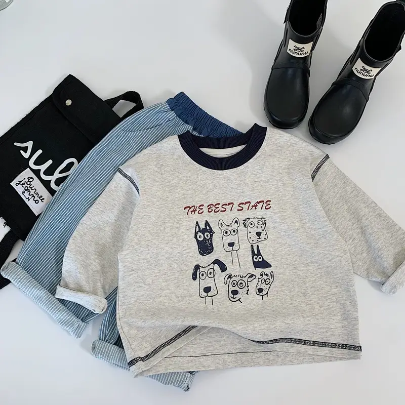 Boys Cotton Graphic T-Shirt Gray Spring Autumn Set — feature 1