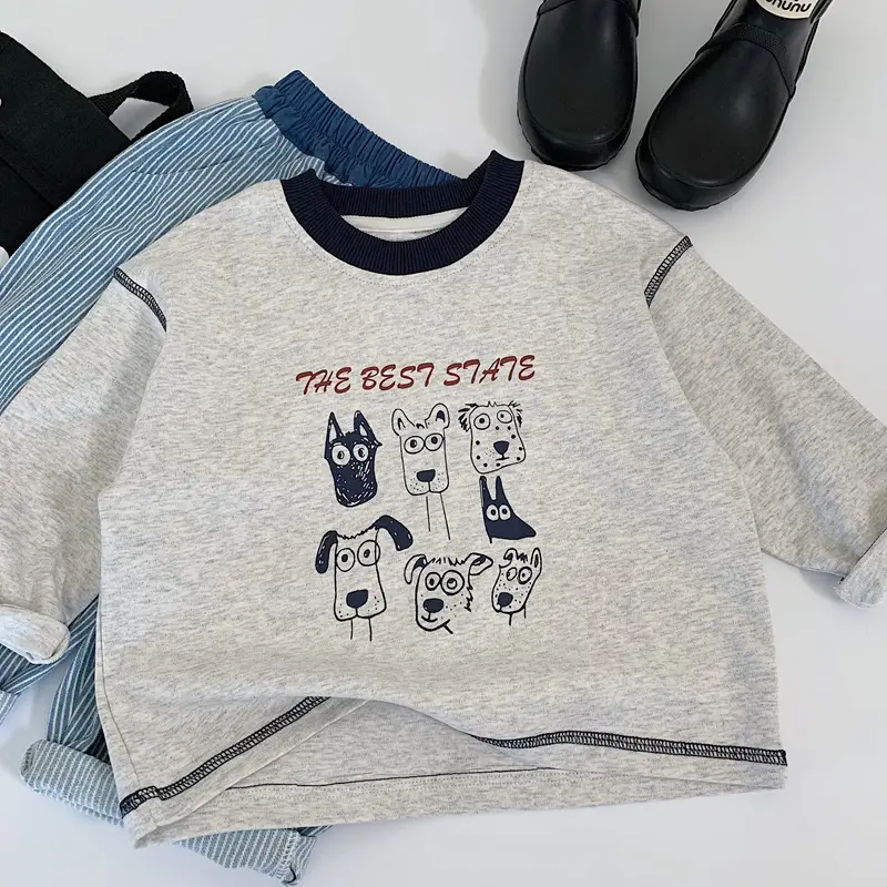 Boys Cotton Graphic T-Shirt Gray Spring Autumn Set — feature 3