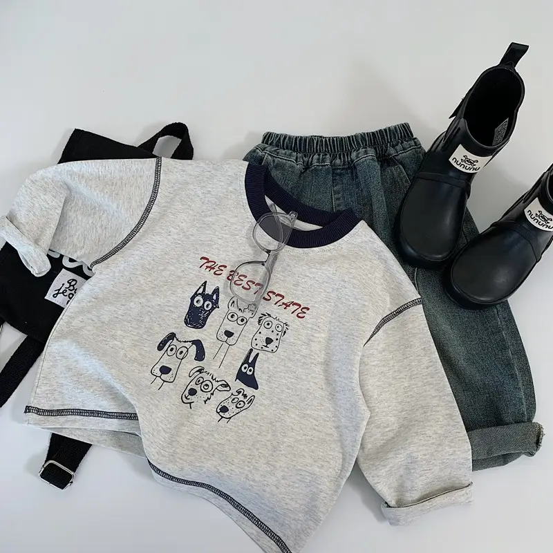 Boys Cotton Graphic T-Shirt Gray Spring Autumn Set — feature 6