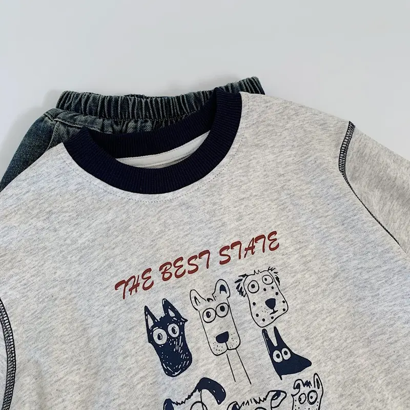Boys Cotton Graphic T-Shirt Gray Spring Autumn Set — feature 8