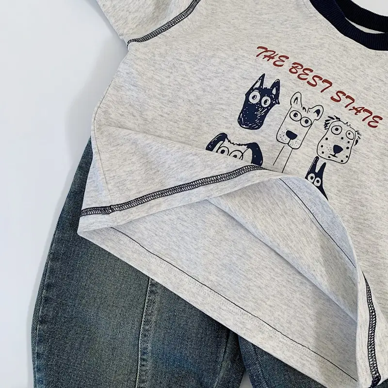 Boys Cotton Graphic T-Shirt Gray Spring Autumn Set — feature 9
