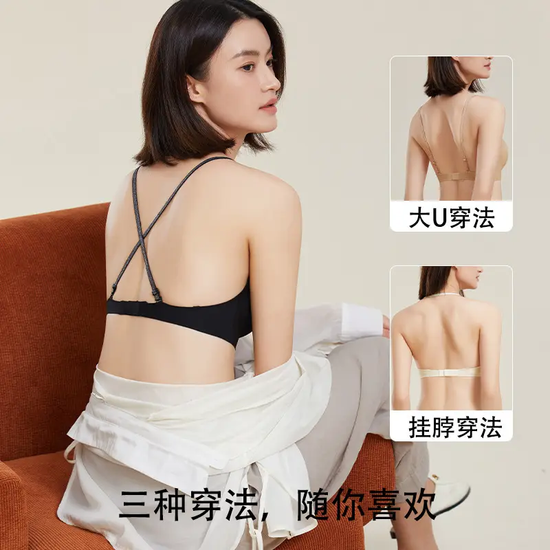 Invisible Bra, Seamless Foundation-Like Underwear for Women, Summer Thin Style, Small Chest Gathering, Anti-Sagging, Breathable, Adjustable, Beautiful Back Design