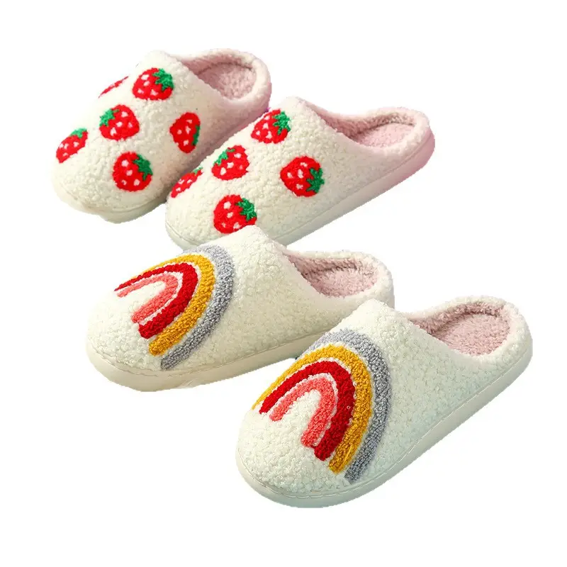 Cross-Border Halloween Mushroom Popular Winter Peach Heart Cotton Slippers for Women Indoor Home Warm Rainbow Fur Slippers Wholesale - Image 9