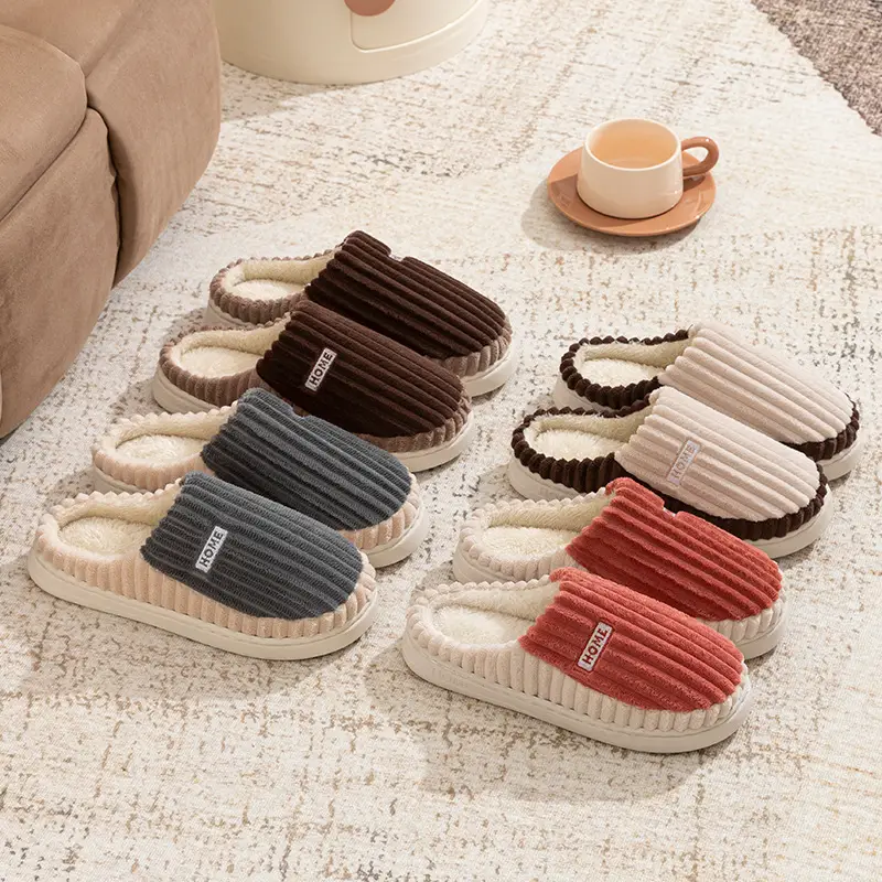 Men's and Women's Plush Cotton Slippers for Autumn and Winter, Indoor Use, Bedroom, Dormitory, Couple's Slippers, Warm Maternity Slippers