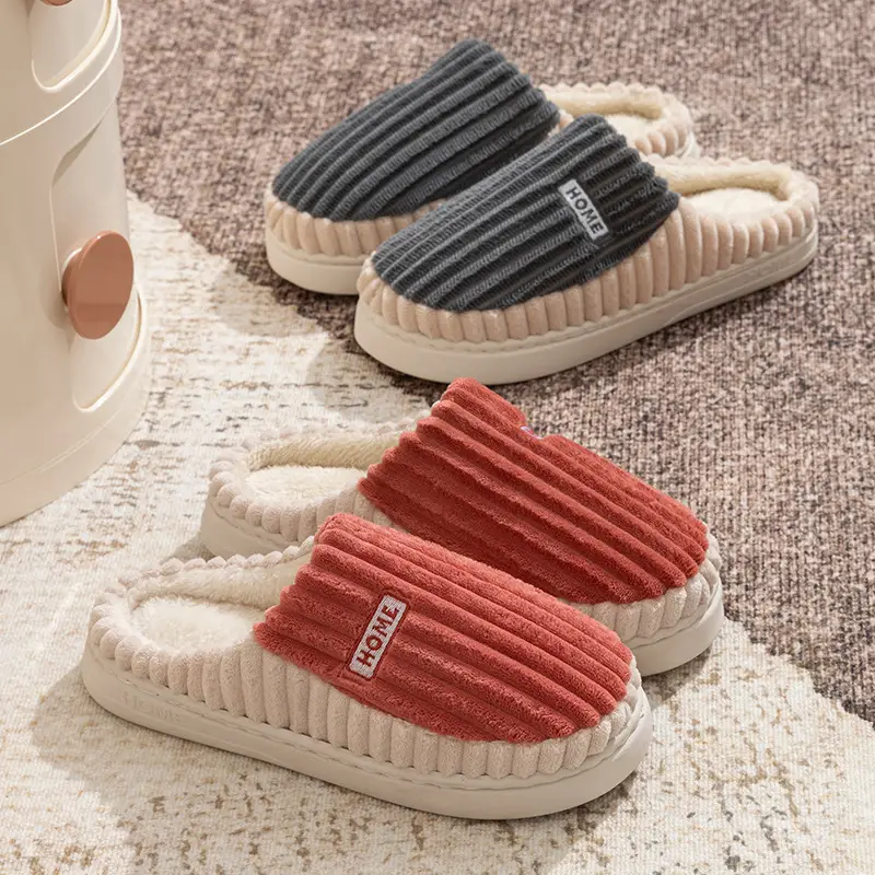 Men's and Women's Plush Cotton Slippers for Autumn and Winter, Indoor Use, Bedroom, Dormitory, Couple's Slippers, Warm Maternity Slippers
