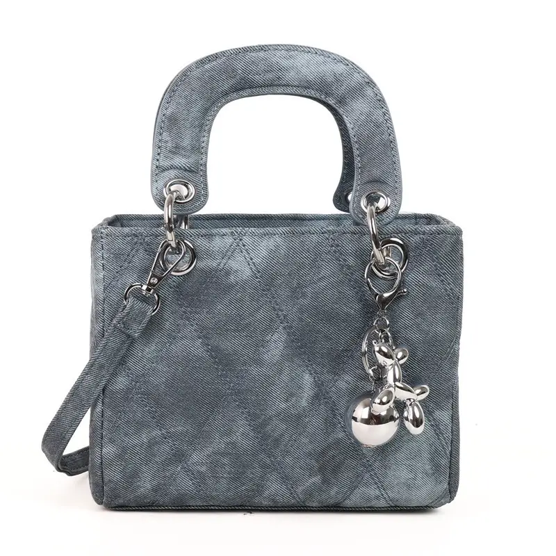 Luxury Grey Quilted Shoulder Bag with Chain Detail - Image 9