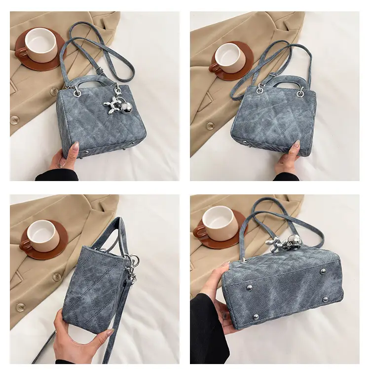 Luxury Grey Quilted Shoulder Bag with Chain Detail — feature 11