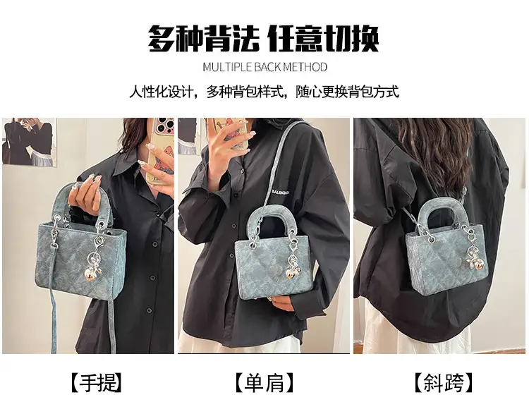 Luxury Grey Quilted Shoulder Bag with Chain Detail — feature 12