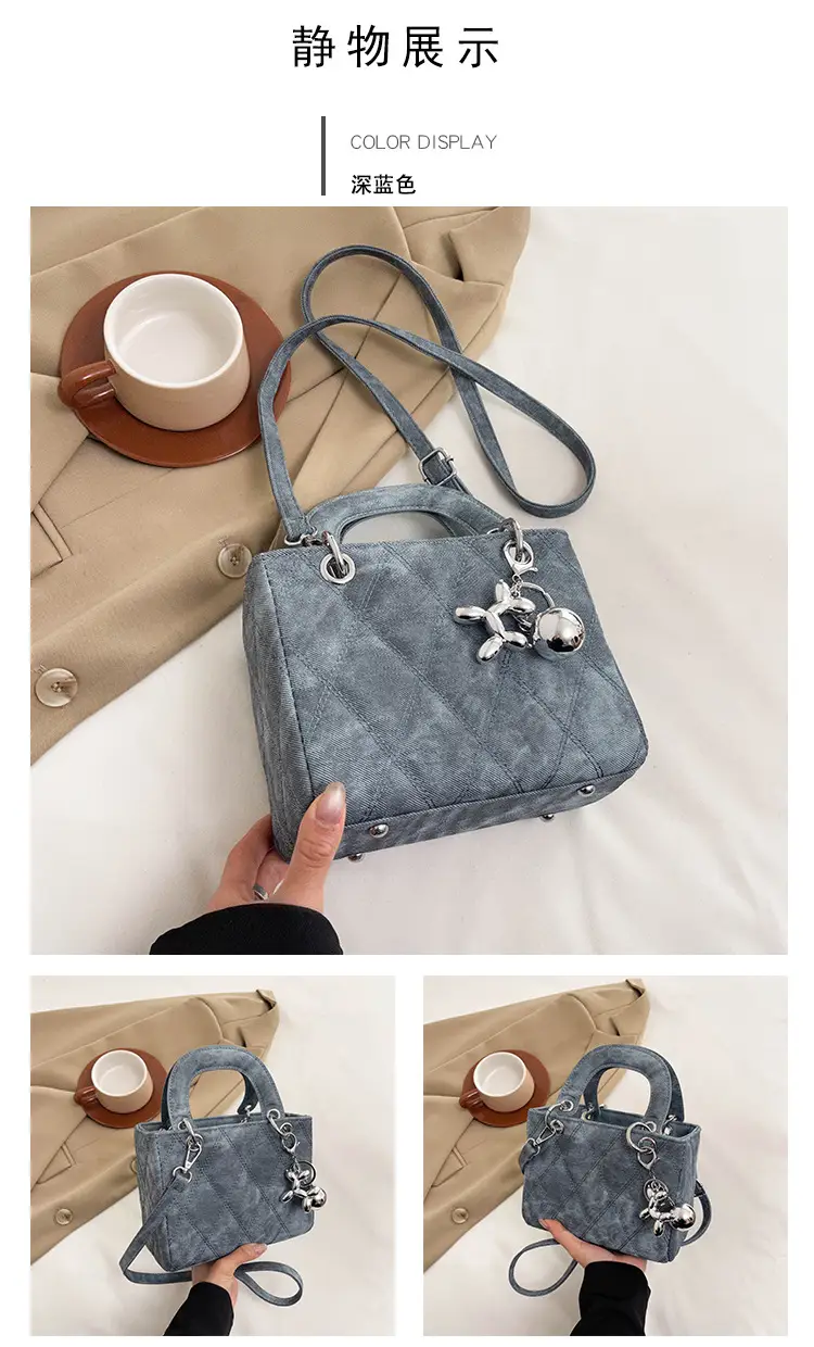 Luxury Grey Quilted Shoulder Bag with Chain Detail — feature 13