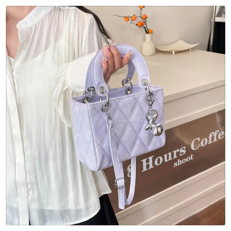 Luxury Grey Quilted Shoulder Bag with Chain Detail — feature 21