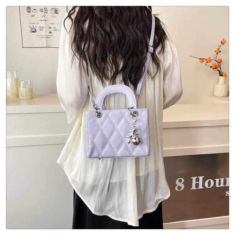 Luxury Grey Quilted Shoulder Bag with Chain Detail — feature 23