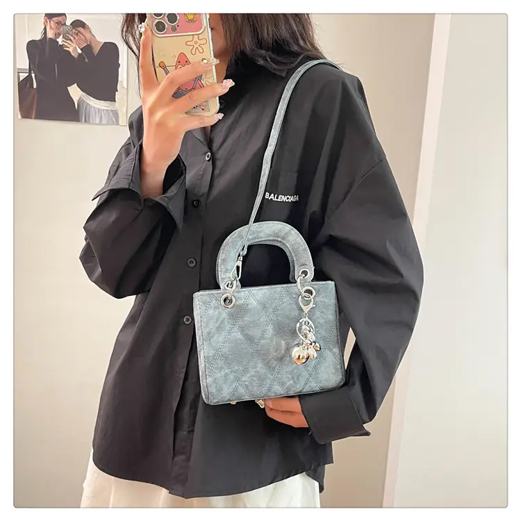 Luxury Grey Quilted Shoulder Bag with Chain Detail — feature 26