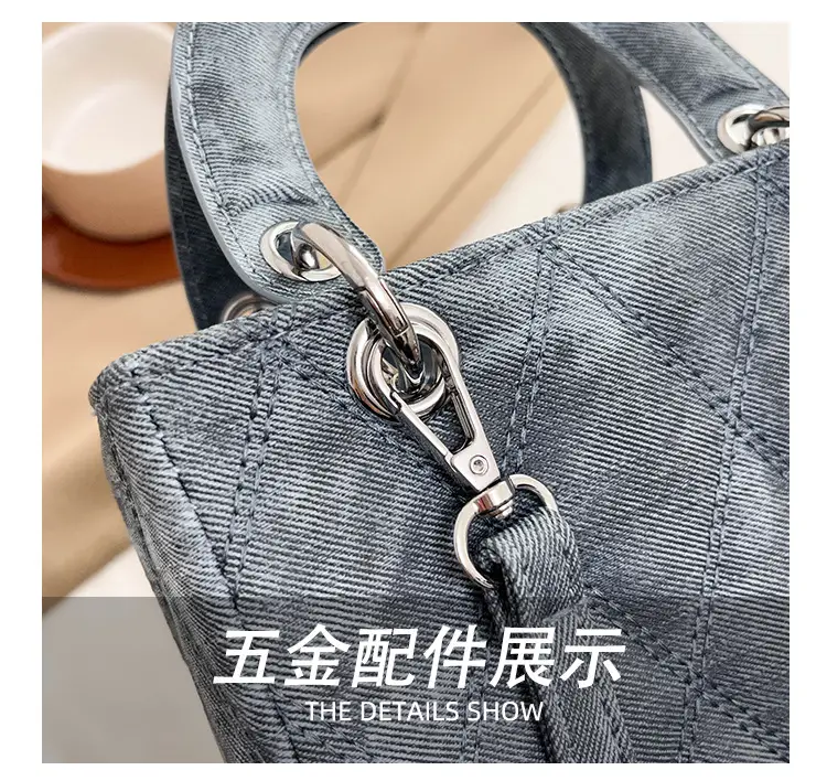 Luxury Grey Quilted Shoulder Bag with Chain Detail — feature 6