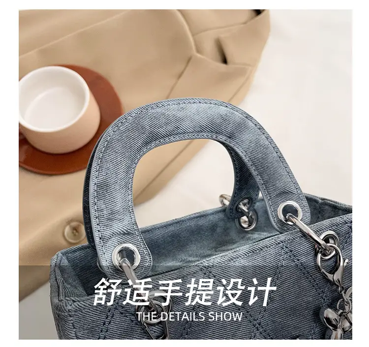 Luxury Grey Quilted Shoulder Bag with Chain Detail — feature 8