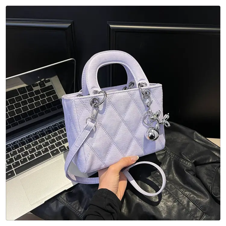 Luxury Grey Quilted Shoulder Bag with Chain Detail - Image 2