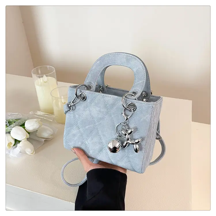 Luxury Grey Quilted Shoulder Bag with Chain Detail - Image 3