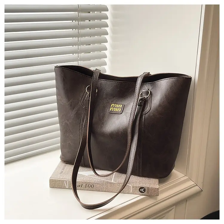 2025 Korean Style Brown Leather Tote Bag for Women - Image 4