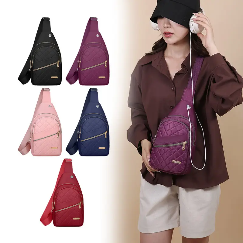 Women's Multi-Layer Crossbody Bag Purple Rhombus Design - Image 7