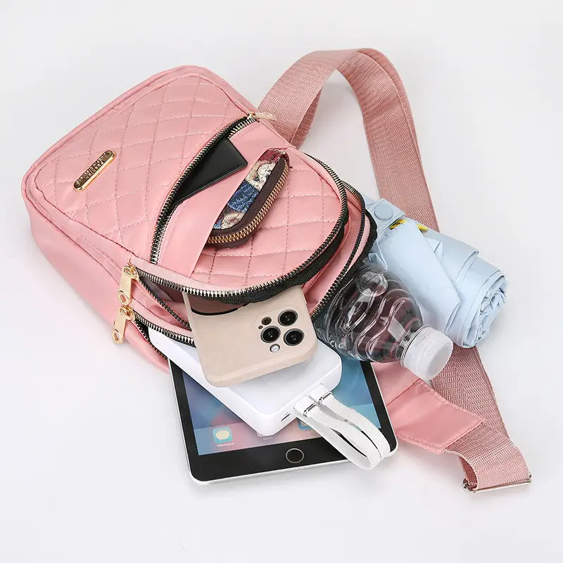 Women's Multi-Layer Crossbody Bag Purple Rhombus Design - Image 9
