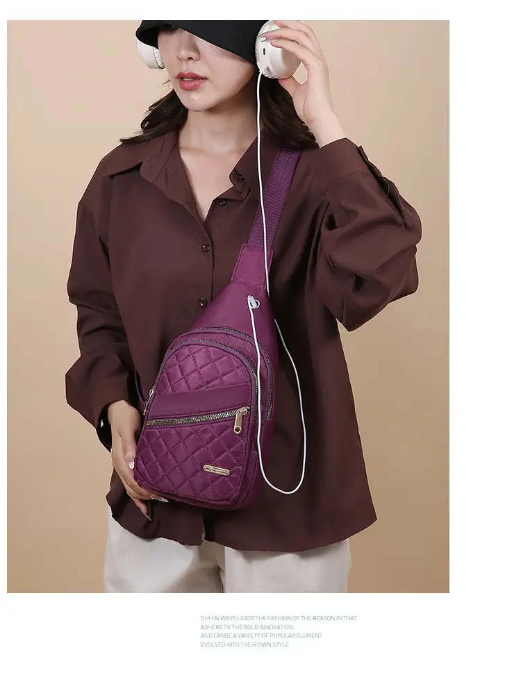 Women's Multi-Layer Crossbody Bag Purple Rhombus Design — feature 21