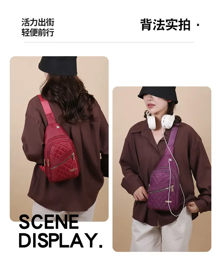 Women's Multi-Layer Crossbody Bag Purple Rhombus Design — feature 6