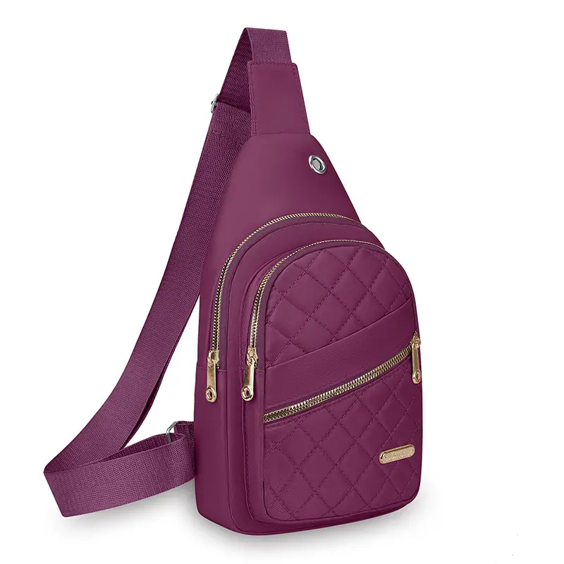 Women's Multi-Layer Crossbody Bag Purple Rhombus Design - Image 4