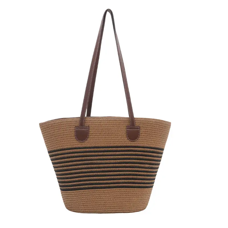 2025 Woven Straw Bag Large Capacity Striped One Shoulder - Image 7