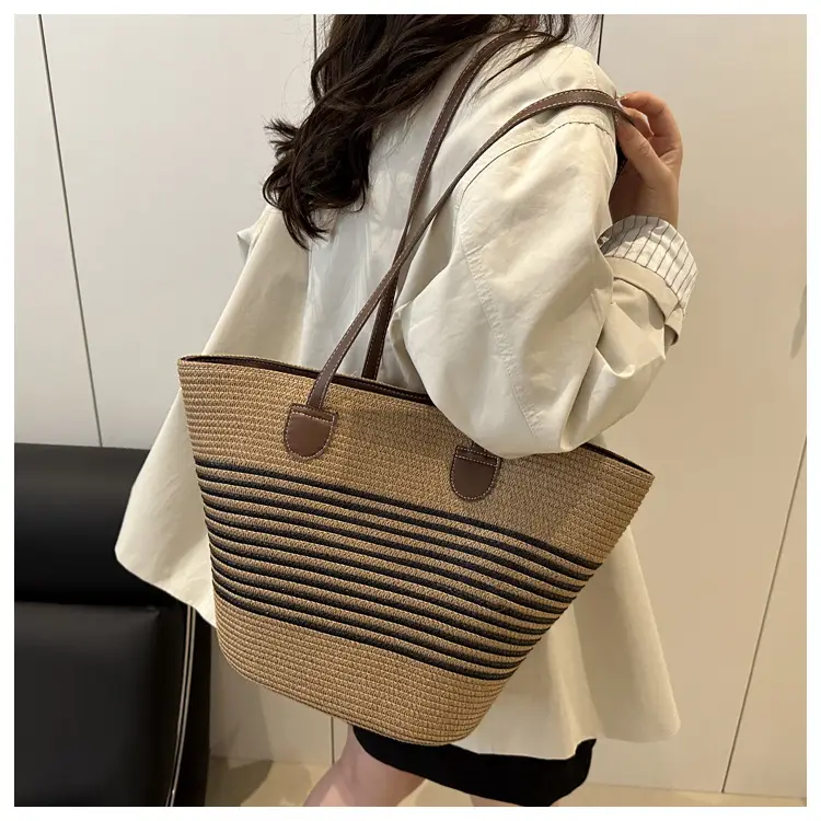 2025 Woven Straw Bag Large Capacity Striped One Shoulder — feature 11