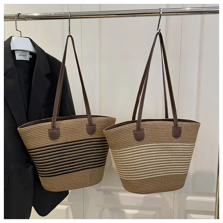 2025 Woven Straw Bag Large Capacity Striped One Shoulder — feature 16