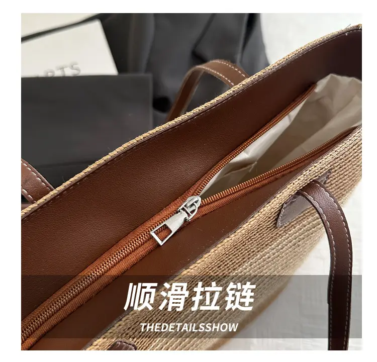 2025 Woven Straw Bag Large Capacity Striped One Shoulder — feature 6