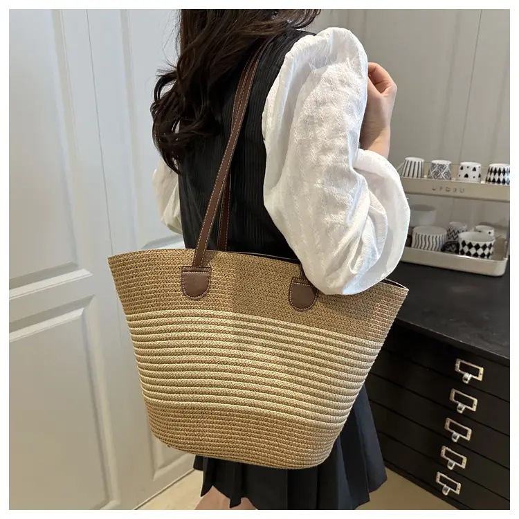2025 Woven Straw Bag Large Capacity Striped One Shoulder — feature 8