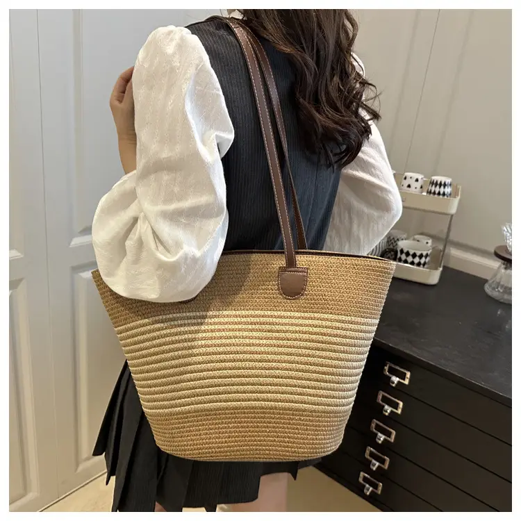 2025 Woven Straw Bag Large Capacity Striped One Shoulder — feature 9