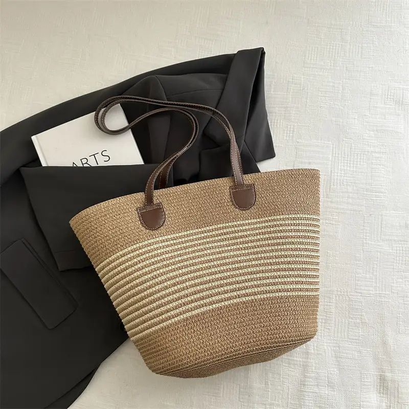 2025 Woven Straw Bag Large Capacity Striped One Shoulder - Image 2
