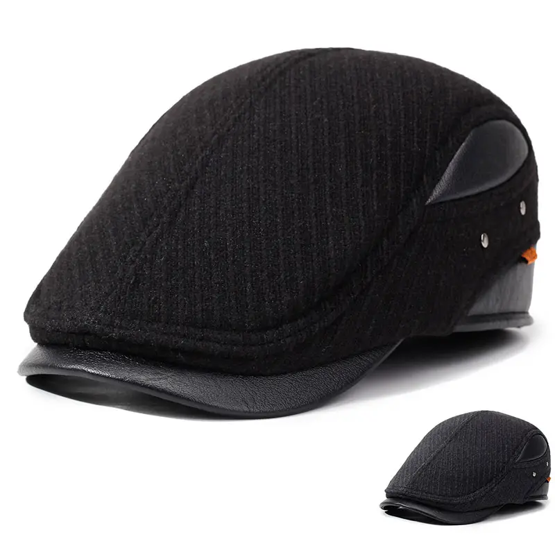 Elderly Men Black Duckbill Cap Winter Fleece Warm Ear Protector - Image 3