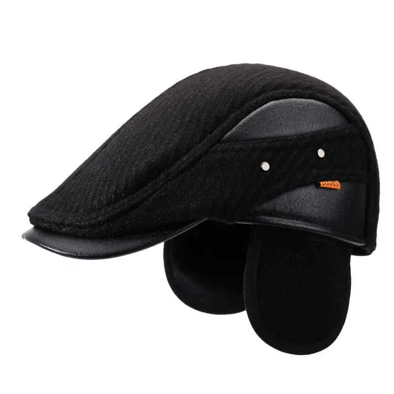 Elderly Men Black Duckbill Cap Winter Fleece Warm Ear Protector - Image 6