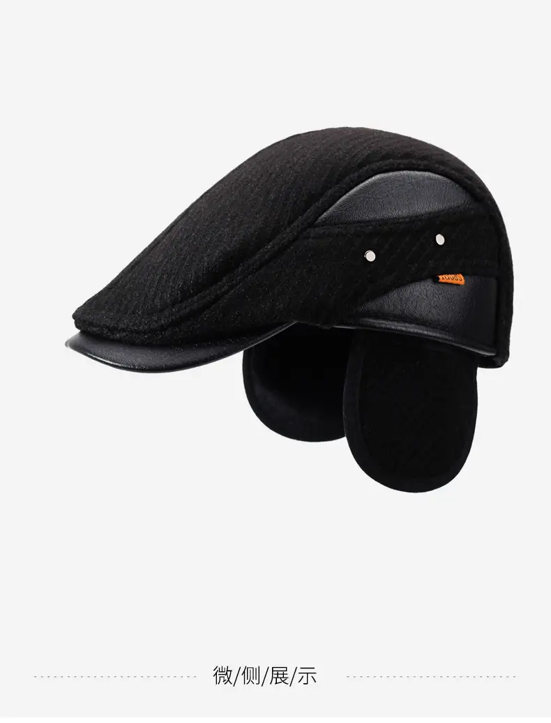 Elderly Men Black Duckbill Cap Winter Fleece Warm Ear Protector — feature 14