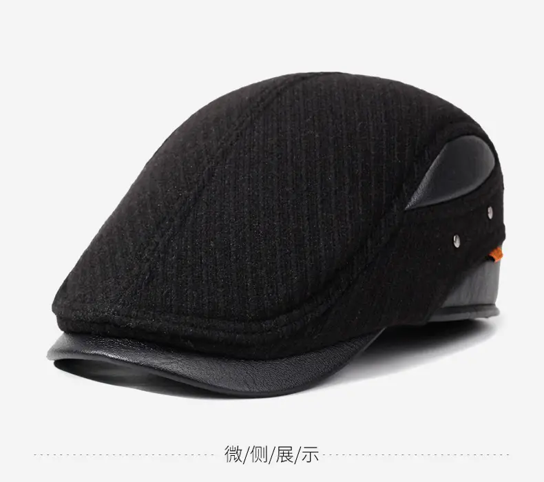 Elderly Men Black Duckbill Cap Winter Fleece Warm Ear Protector — feature 9