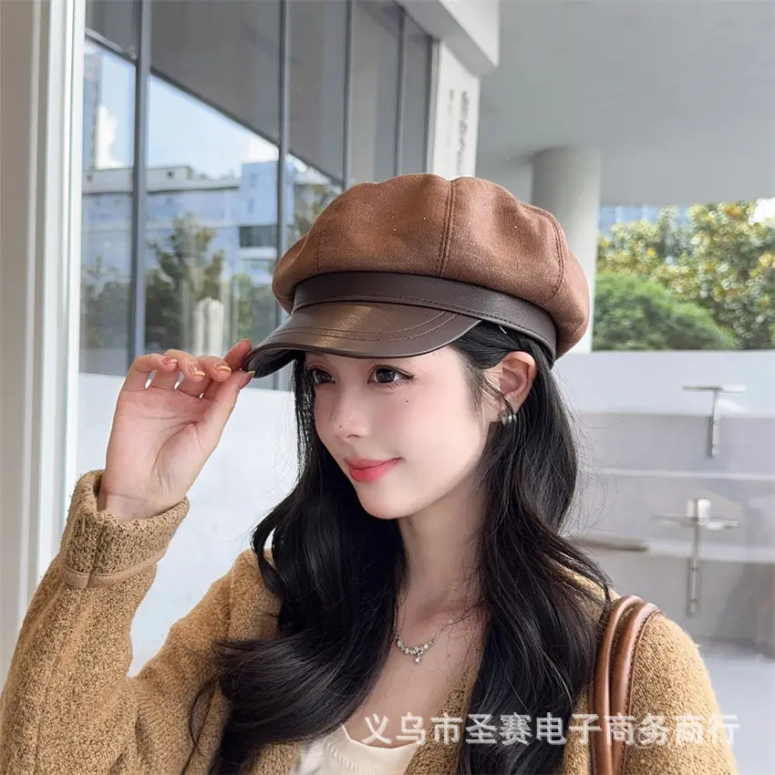 Women Duckbill Beret Hat Brown New Autumn Winter - Image 5