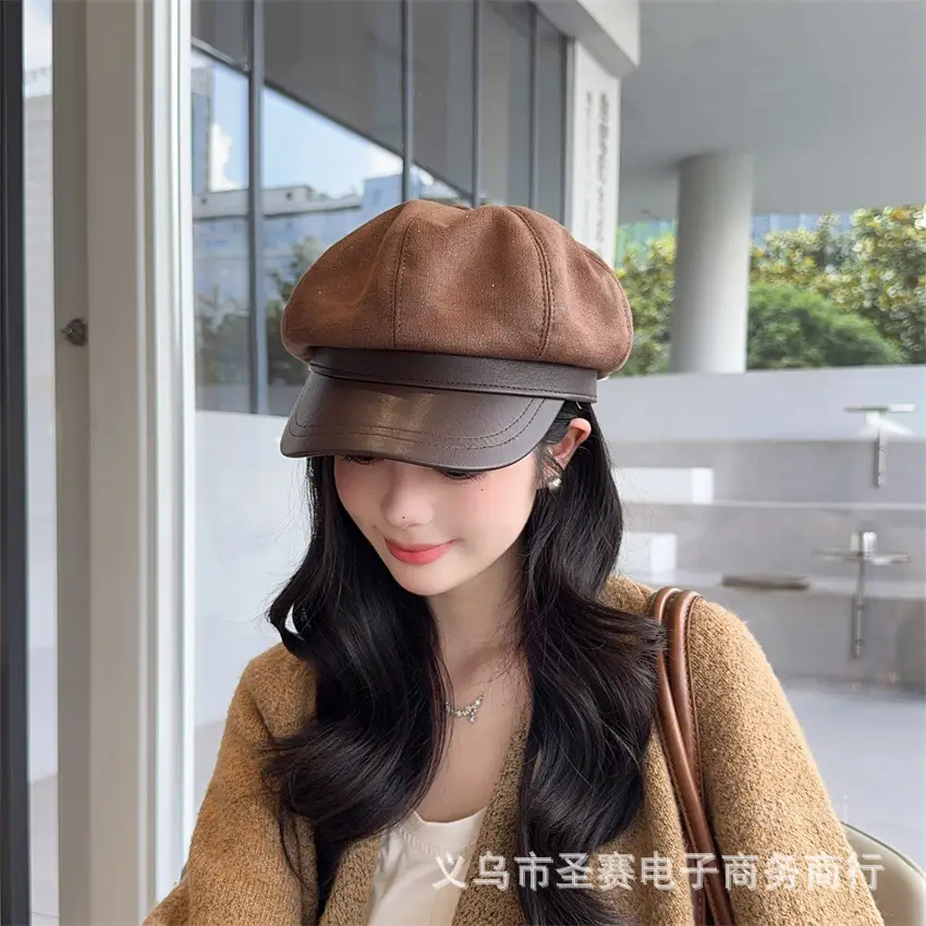 Women Duckbill Beret Hat Brown New Autumn Winter - Image 6