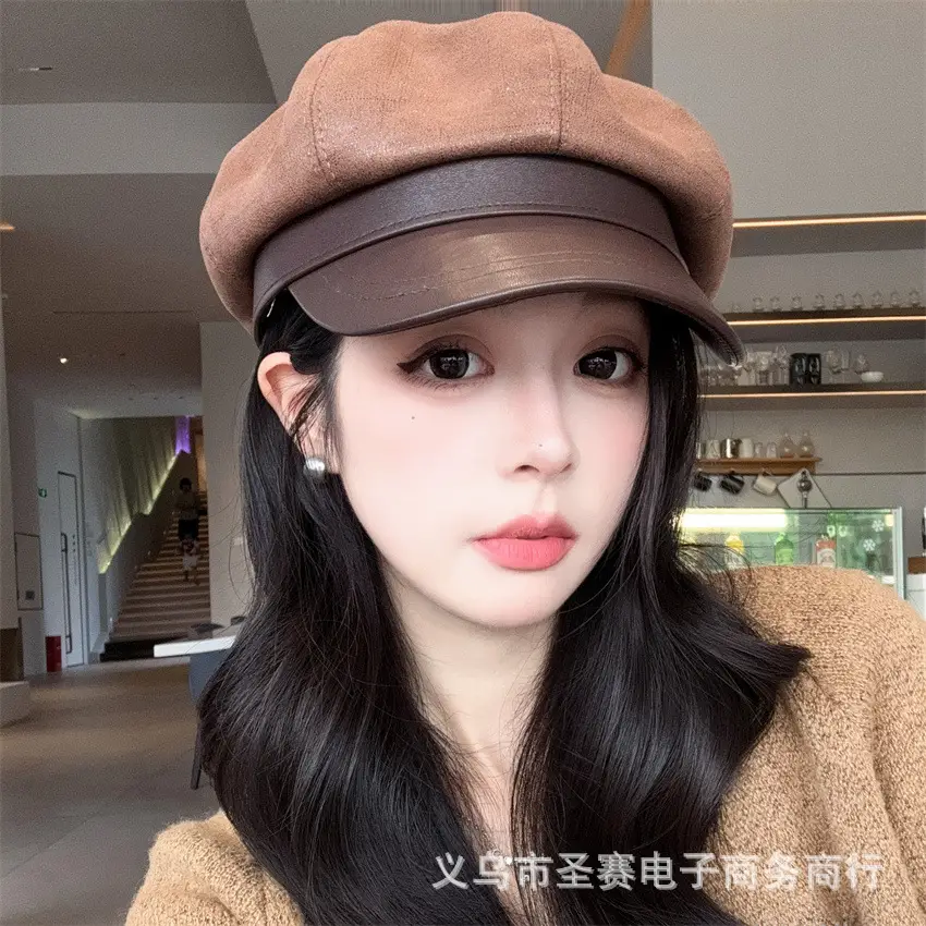 Women Duckbill Beret Hat Brown New Autumn Winter — feature 10
