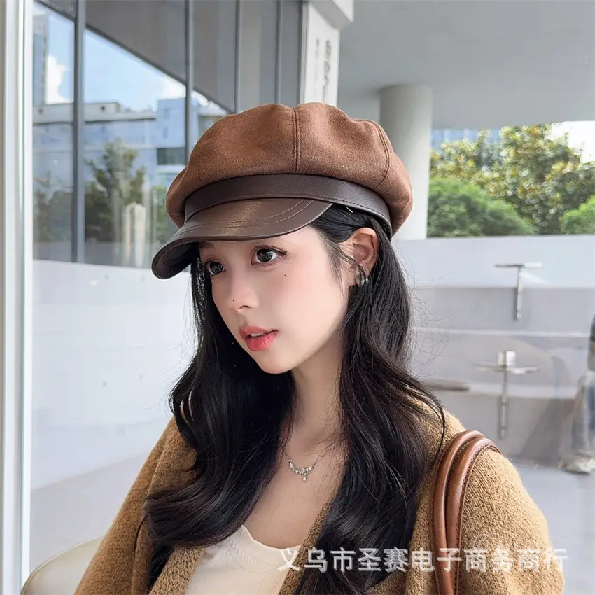 Women Duckbill Beret Hat Brown New Autumn Winter — feature 12
