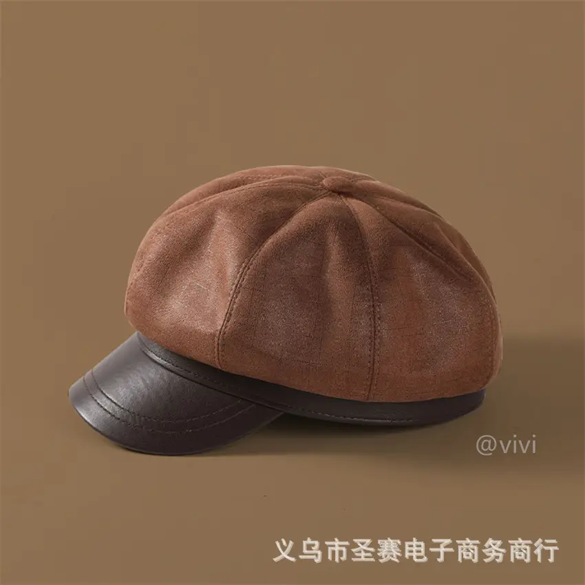 Women Duckbill Beret Hat Brown New Autumn Winter - Image 4