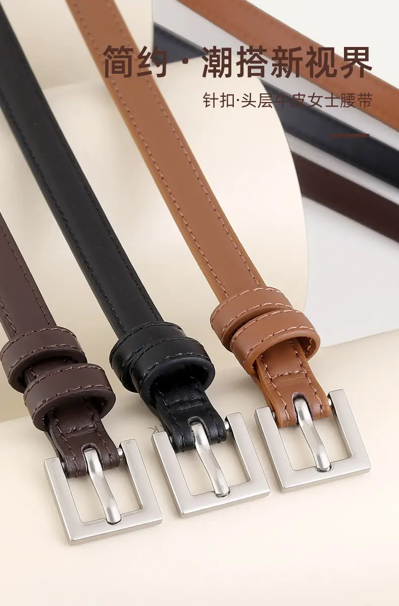 2025 Women's Slim Leather Belt with Pin Buckle — feature 4