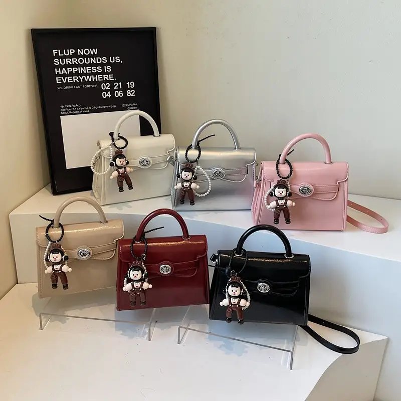 Beige Square Handbag with Cute Decor for Women