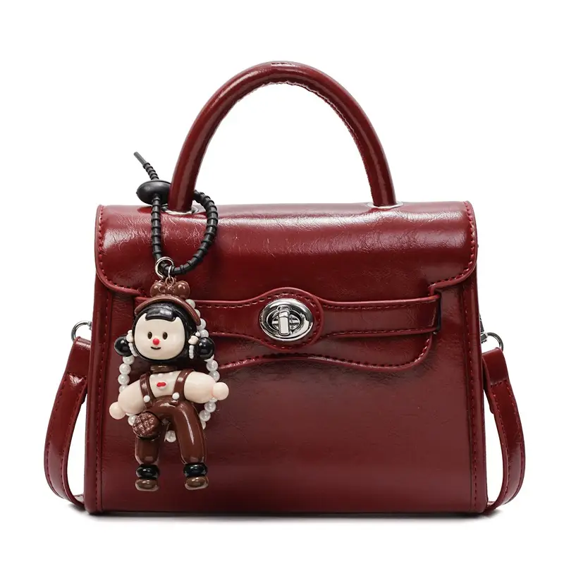 Beige Square Handbag with Cute Decor for Women