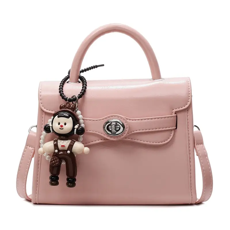 Beige Square Handbag with Cute Decor for Women