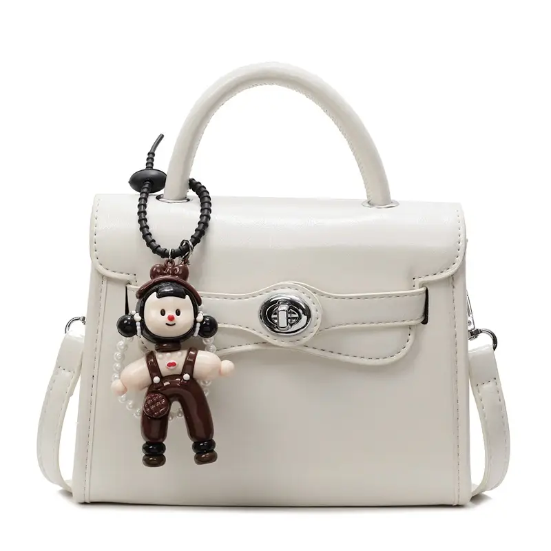 Beige Square Handbag with Cute Decor for Women