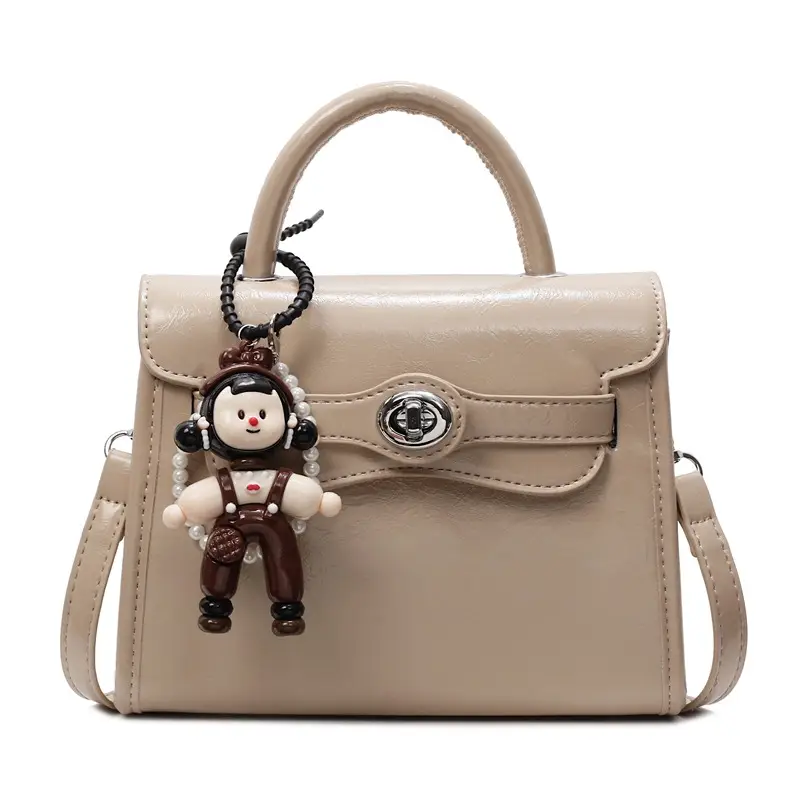 Beige Square Handbag with Cute Decor for Women